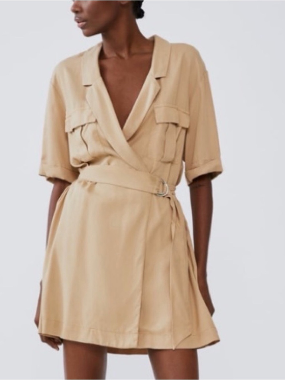NWT Zara beige lightweight wrap dress